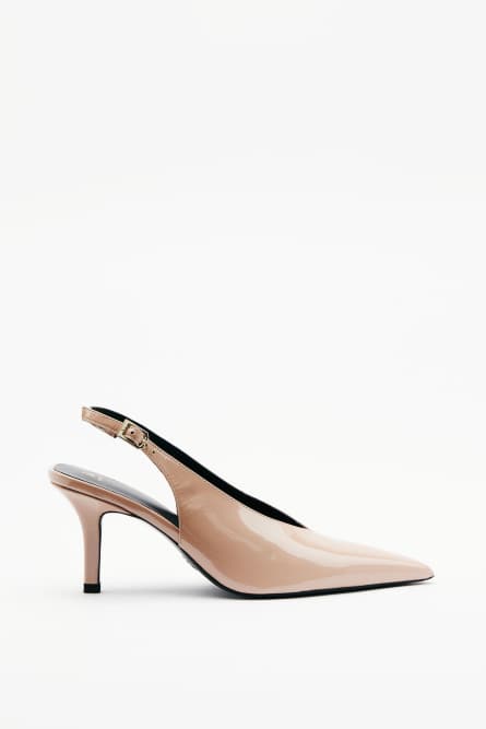 Heeled leather slingback sandals, Pink, Patrizia Pepe