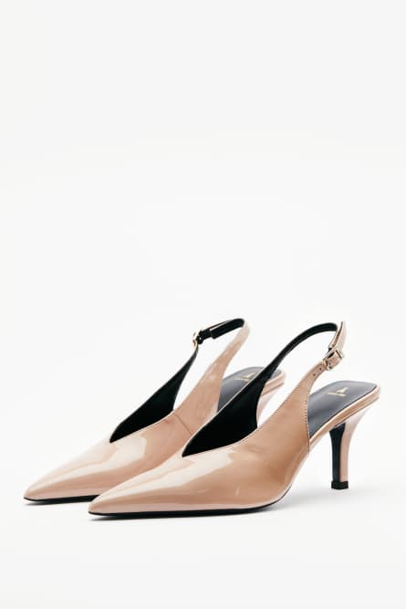 Heeled leather slingback sandals, Pink, Patrizia Pepe