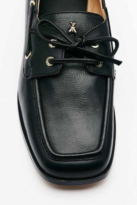 Mocassins Soft Square en cuir avec lacets, Noir, Patrizia Pepe