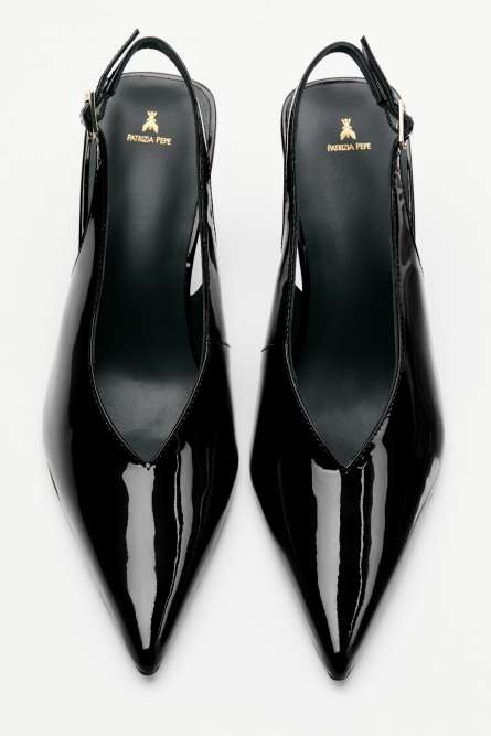 Heeled leather slingback sandals, Black, Patrizia Pepe