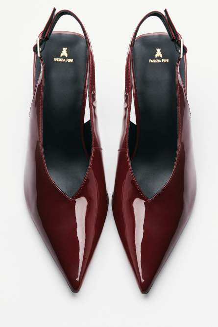 Heeled leather slingback sandals, Red, Patrizia Pepe