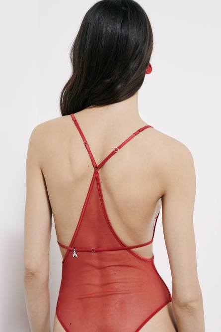 Tulle and lace bodysuit, Red, Patrizia Pepe