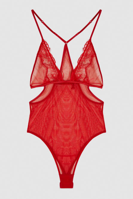 Tulle and lace bodysuit, Red, Patrizia Pepe
