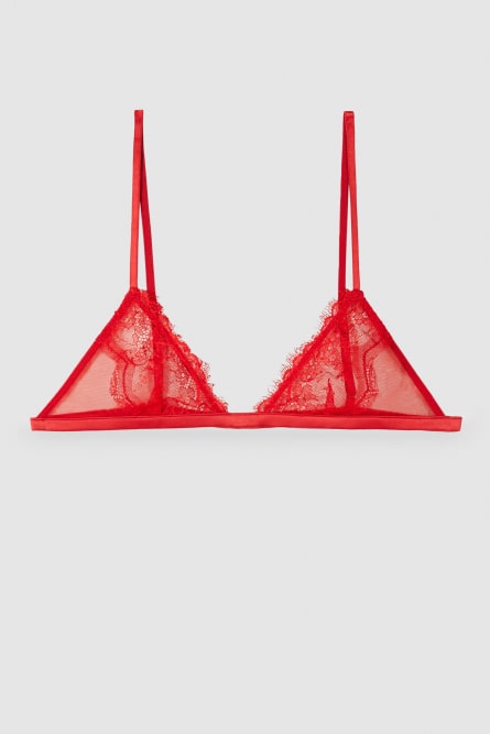 Tulle and lace triangle bra, Red, Patrizia Pepe