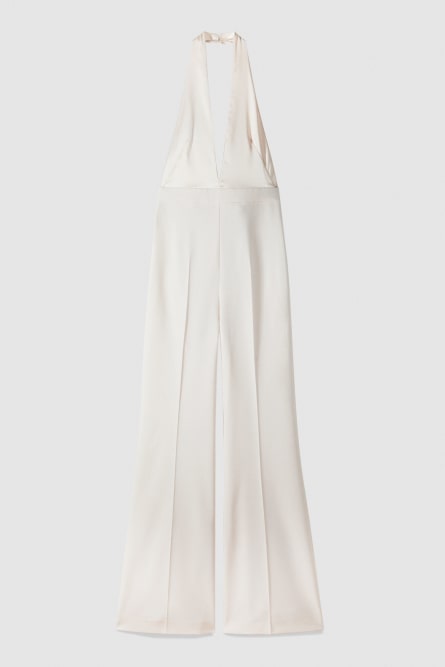 Fluid crepe jumpsuit with deep neckline, White, Patrizia Pepe