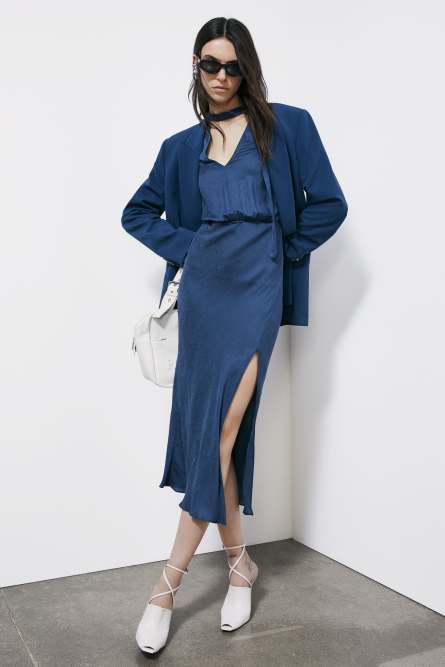Fluid midi dress with draping, Blue, Patrizia Pepe
