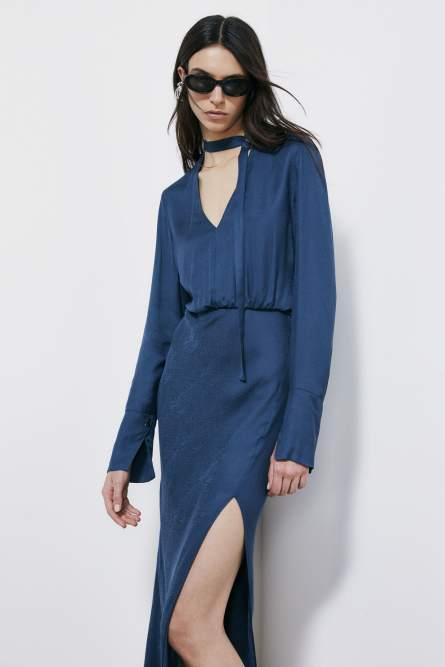 Fluid midi dress with draping, Blue, Patrizia Pepe
