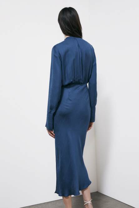 Fluid midi dress with draping, Blue, Patrizia Pepe