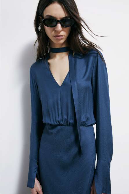 Fluid midi dress with draping, Blue, Patrizia Pepe