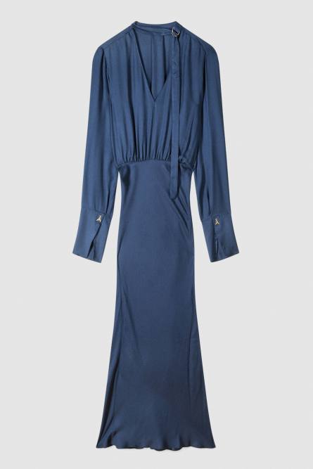 Fluid midi dress with draping, Blue, Patrizia Pepe