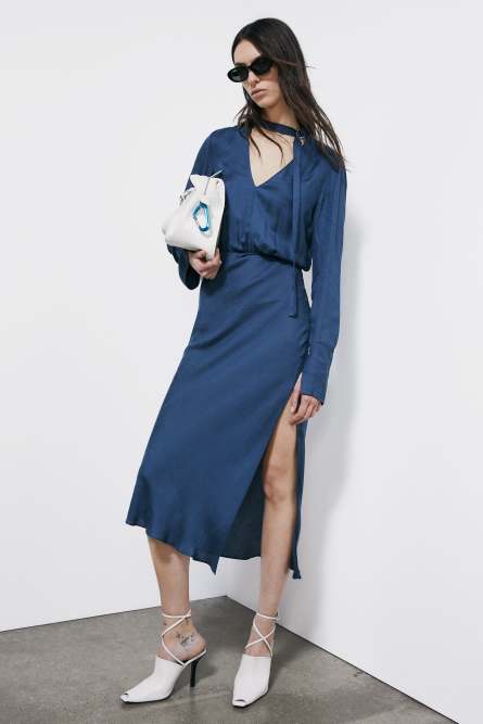 Fluid midi dress with draping, Blue, Patrizia Pepe