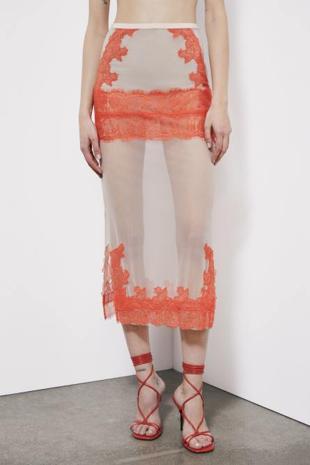 Midirock aus T&uuml;ll mit Spitzenverzierungen, Beige, Patrizia Pepe