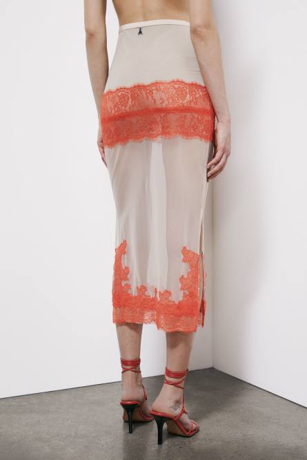 Midirock aus T&uuml;ll mit Spitzenverzierungen, Beige, Patrizia Pepe