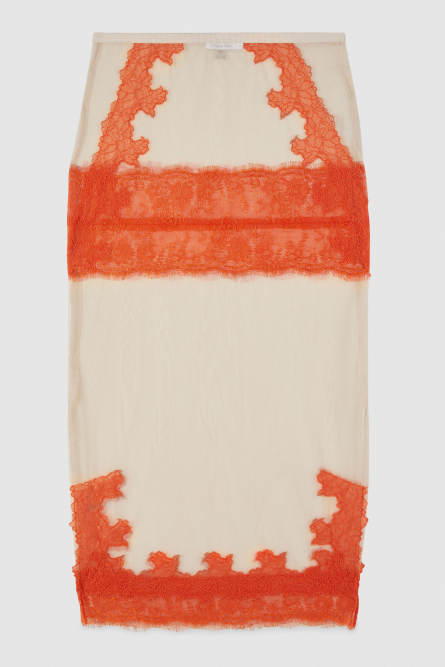 Midirock aus T&uuml;ll mit Spitzenverzierungen, Beige, Patrizia Pepe