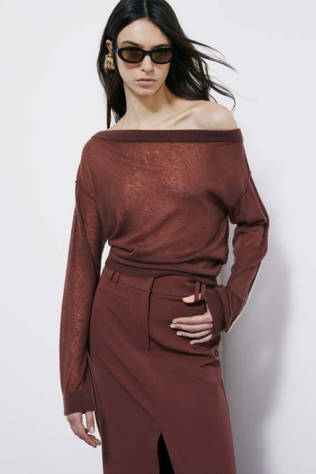 Light soft sweater with ribbing, Brown, Patrizia Pepe