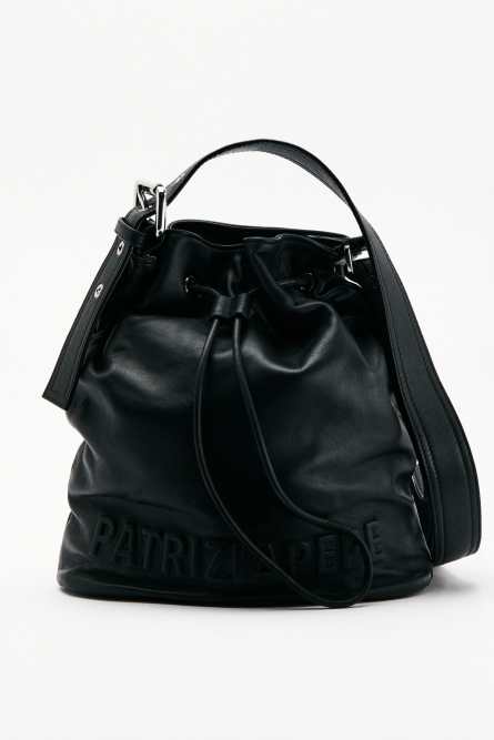 Sac seau en cuir (IM)PERFECTION - grand, Noir, Patrizia Pepe