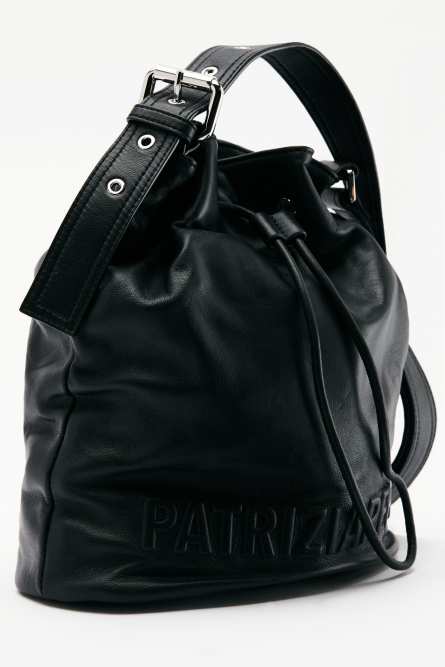 Sac seau en cuir (IM)PERFECTION - grand, Noir, Patrizia Pepe