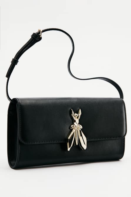 Square Essential Fly leather crossbody bag, Black, Patrizia Pepe