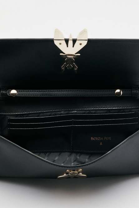 Square Essential Fly leather crossbody bag, Black, Patrizia Pepe