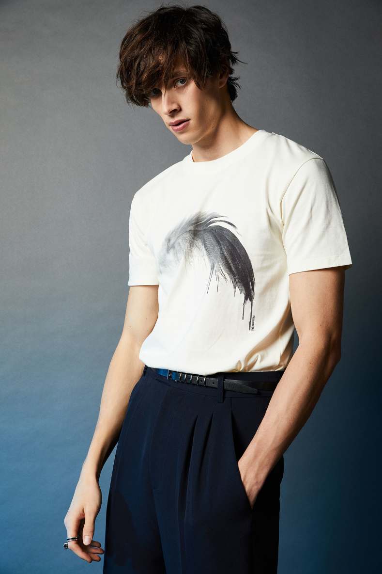 Cotton T-shirt with Feather print, White, Patrizia Pepe