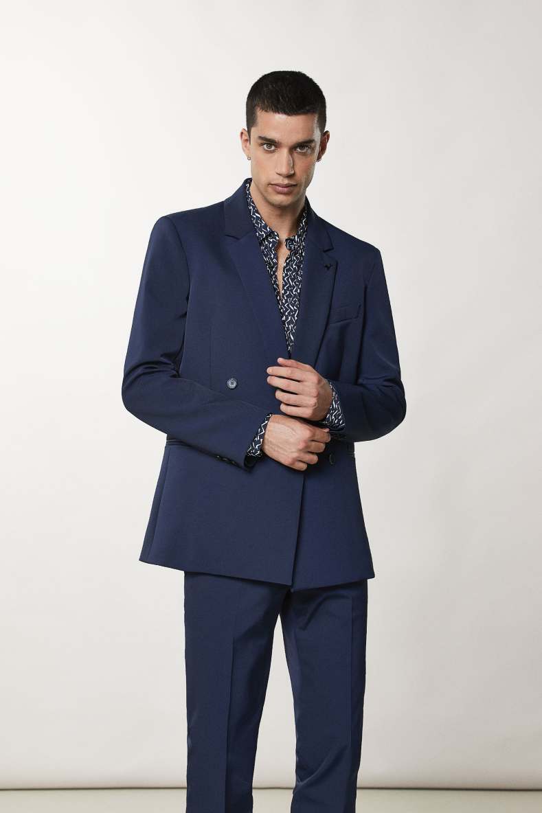 Double-breasted gabardine jacket, Blue, Patrizia Pepe