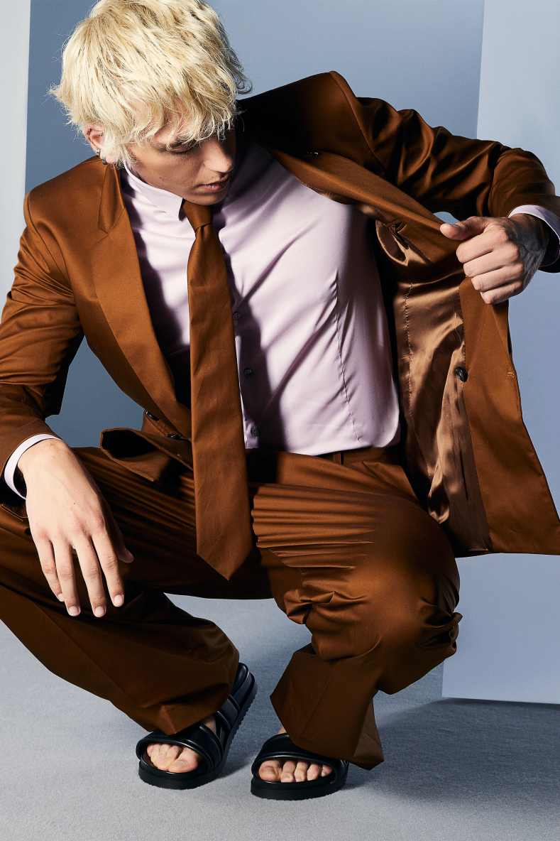 Double-breasted straight jacket in cotton twill, Brown, Patrizia Pepe