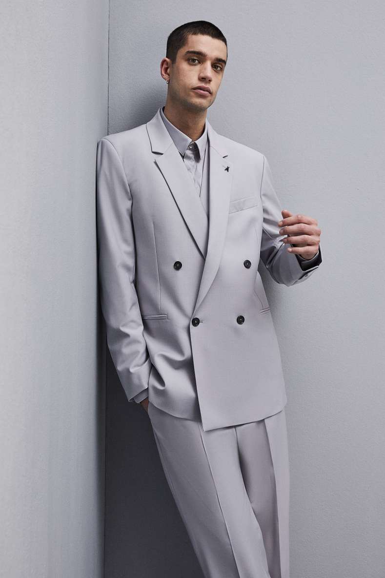 Straight double-breasted jacket in cool wool, Grey, Patrizia Pepe