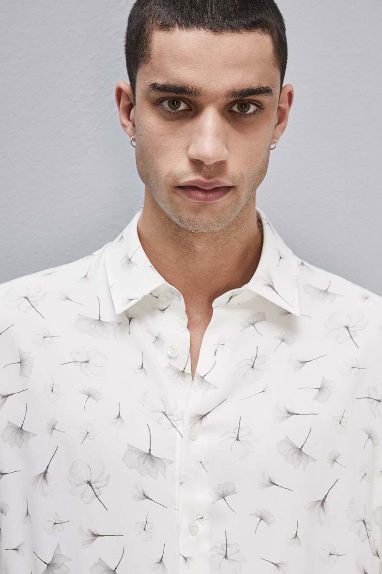 Flowing shirt with graphic viscose print, White, Patrizia Pepe