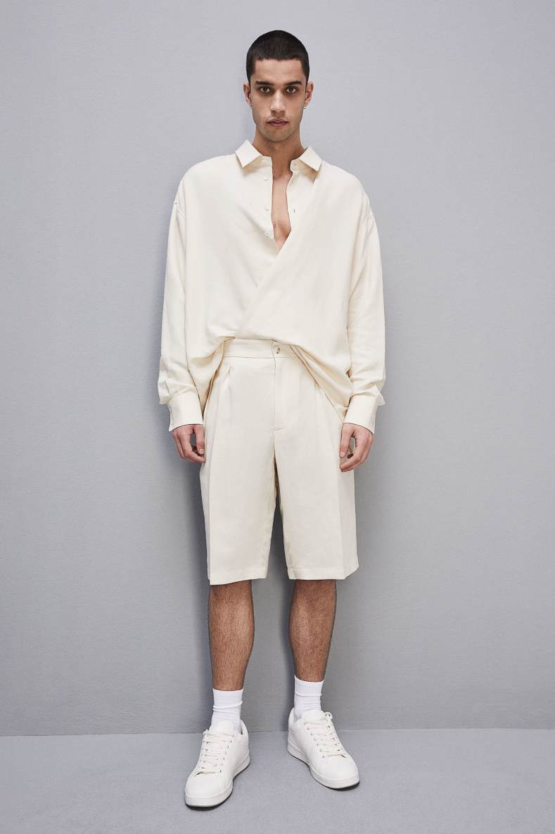 Linen and viscose blend knee-length shorts, Beige, Patrizia Pepe