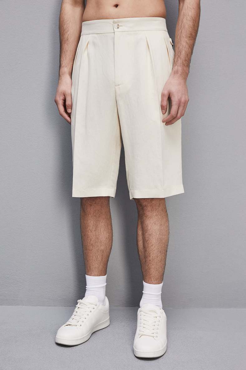 Linen and viscose blend knee-length shorts, Beige, Patrizia Pepe