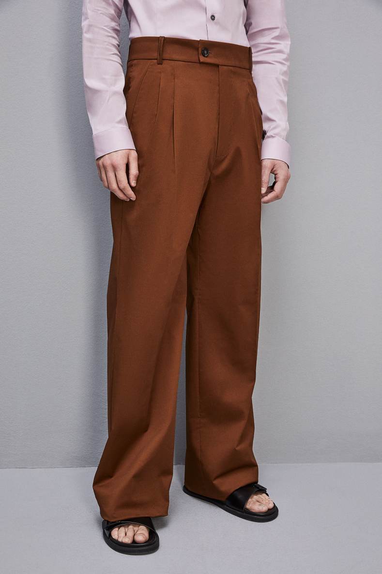 Cotton twill pleated pants, Brown, Patrizia Pepe