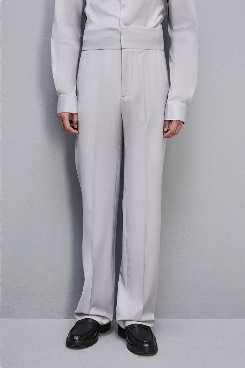 High-waisted pants in cool wool, Grey, Patrizia Pepe