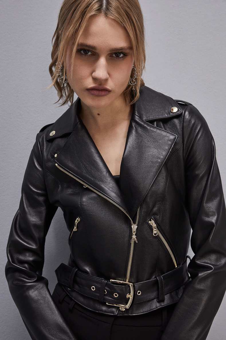 Leather biker jacket, Black, Patrizia Pepe