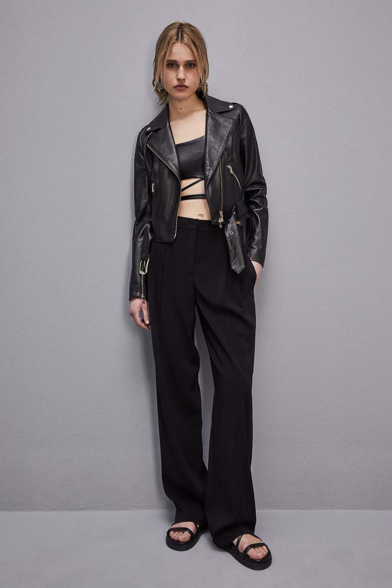 Leather biker jacket, Black, Patrizia Pepe