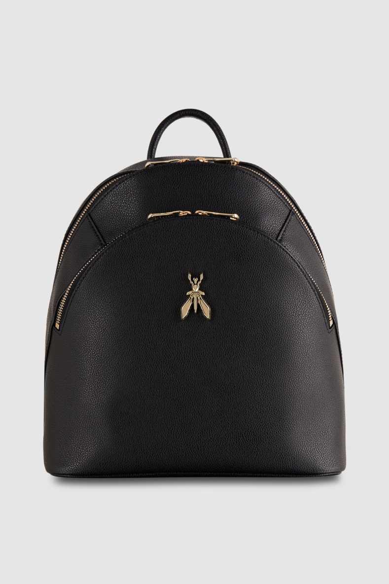 Fly leather backpack with double pocket, Black/Light Gold, Patrizia Pepe