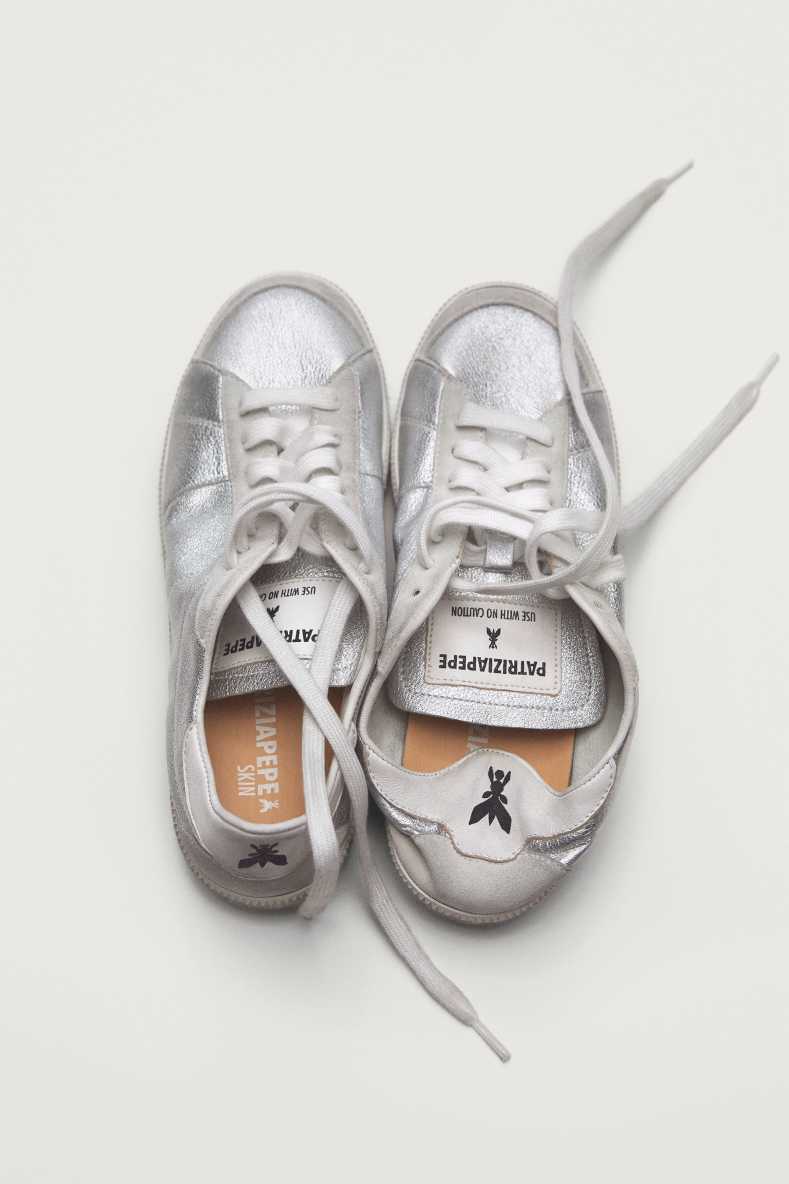 SKIN Sneakers &apos;93 in laminated nappa leather, Silver, Patrizia Pepe