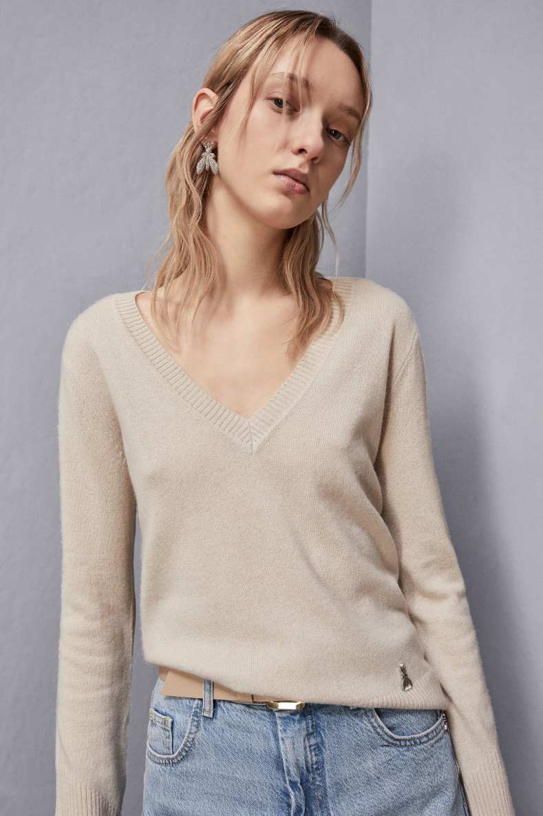 V-neck Cashmere Jumper, Beige, Patrizia Pepe