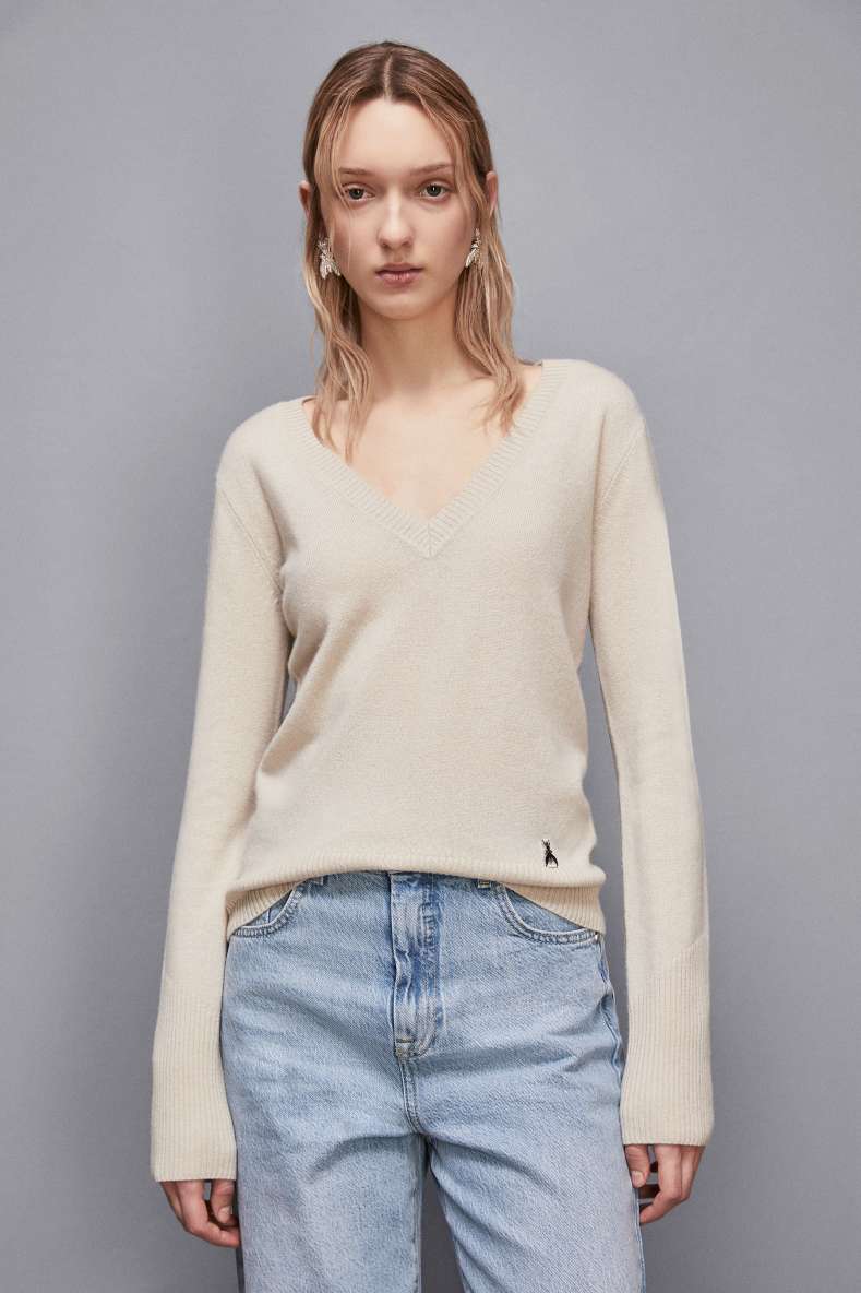 V-neck Cashmere Jumper, Beige, Patrizia Pepe