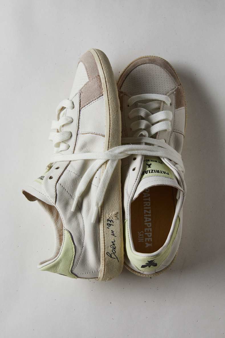 SKIN Sneakers &quot;Born In &apos;93&quot; in leather, White, Green, Patrizia Pepe
