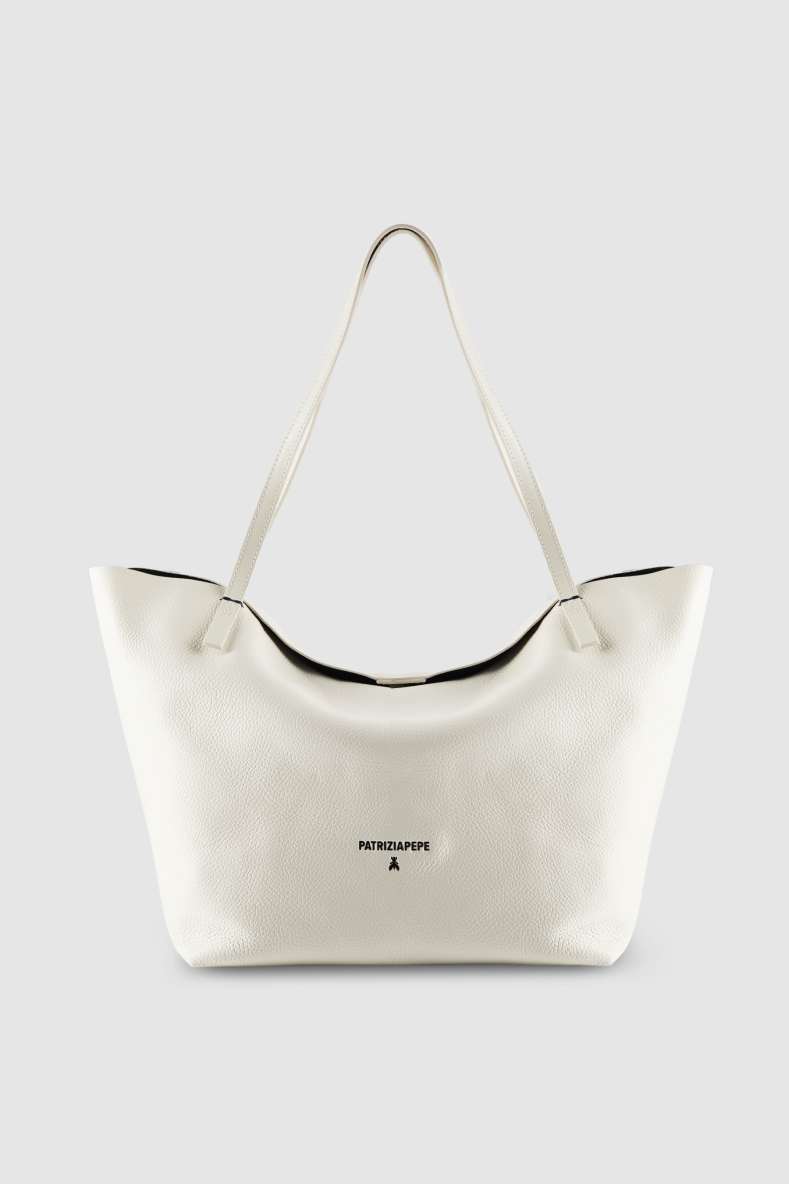 Sac shopping Never Complete en cuir texturé, Blanc, Patrizia Pepe