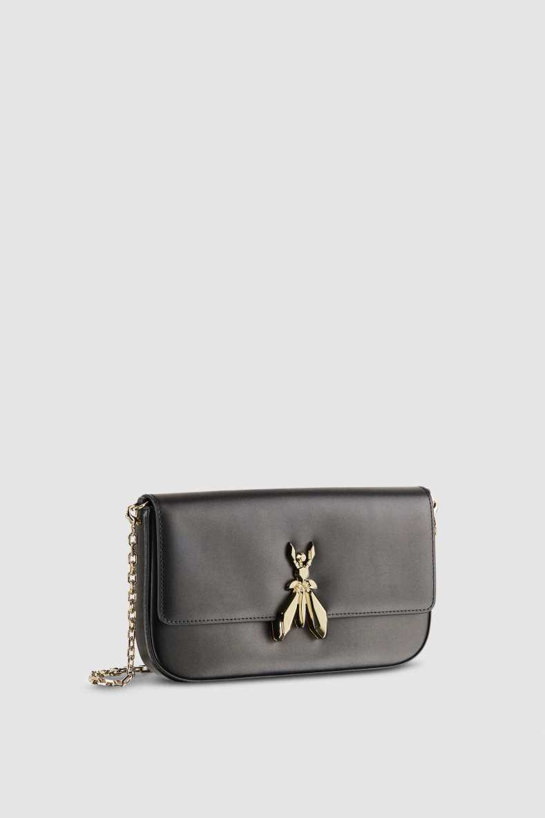 Fly leather bag with chain, Black, Patrizia Pepe