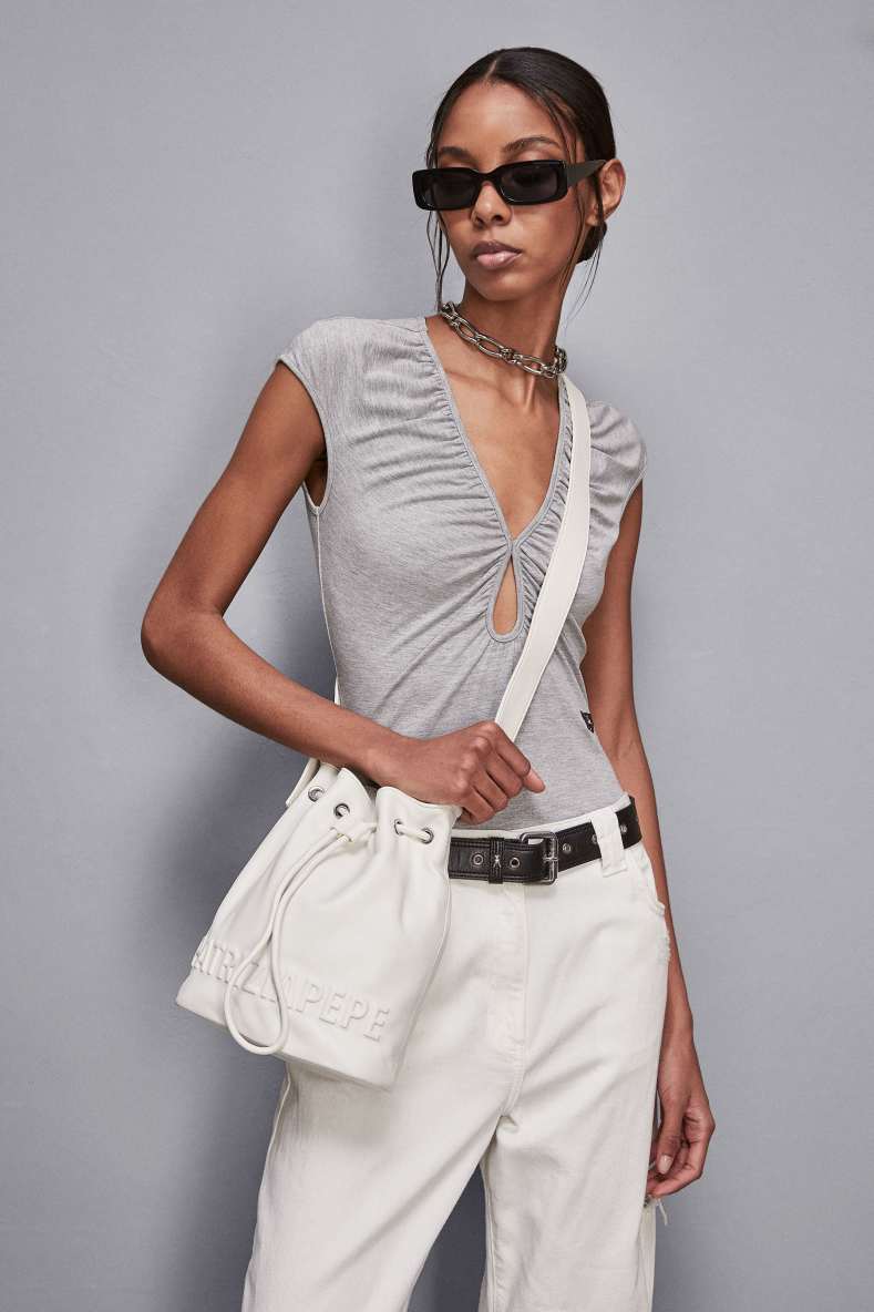 (IM)PERFECTION leather bucket bag medium, White, Patrizia Pepe