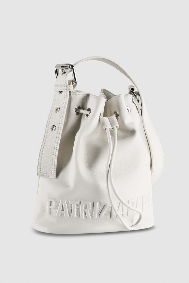 (IM)PERFECTION leather bucket bag medium, White, Patrizia Pepe