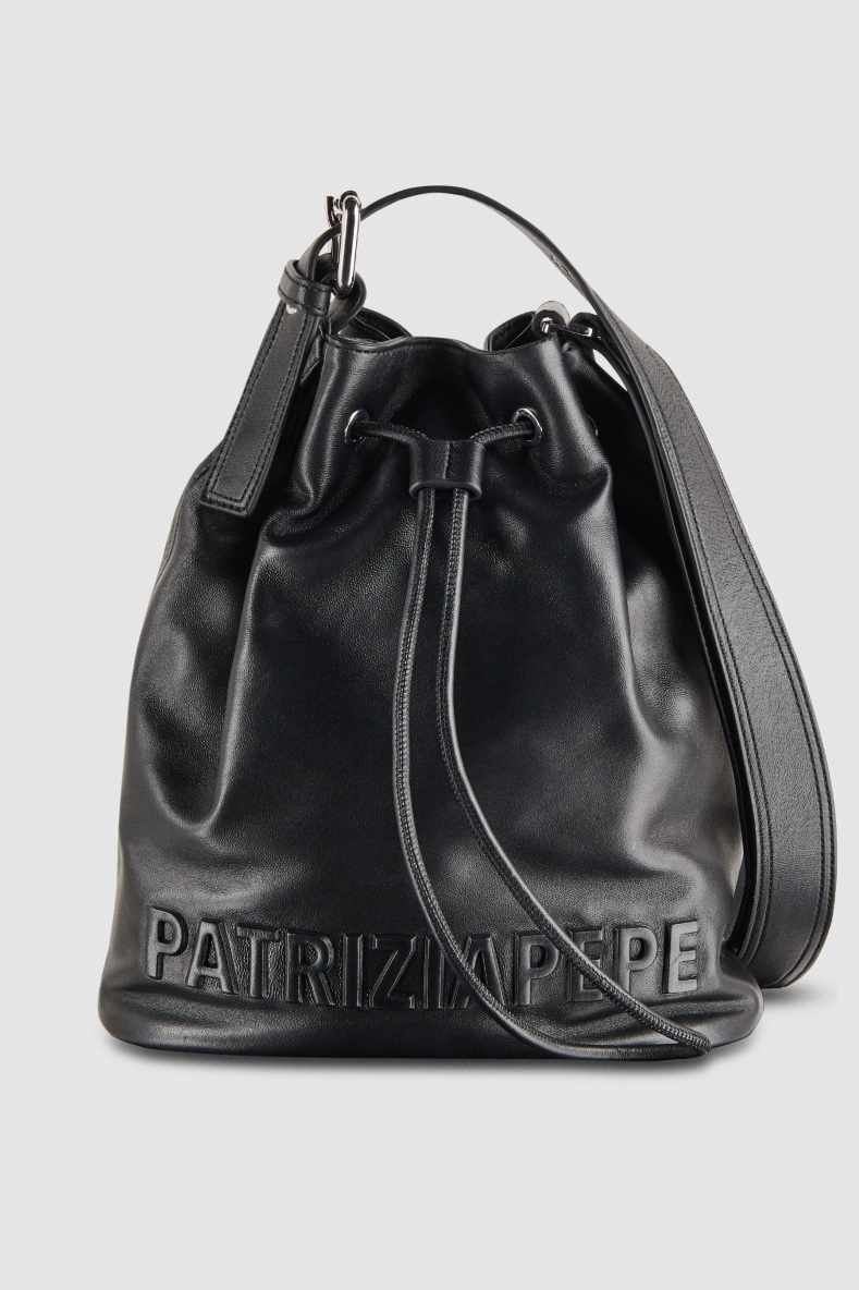 Borsa a secchiello (IM)PERFECTION in pelle grande, Nero, Patrizia Pepe