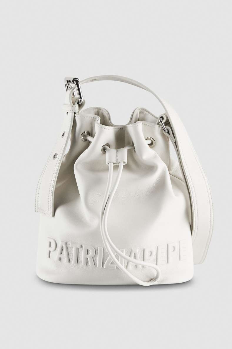 (IM)PERFECTION leather bucket bag medium, White, Patrizia Pepe