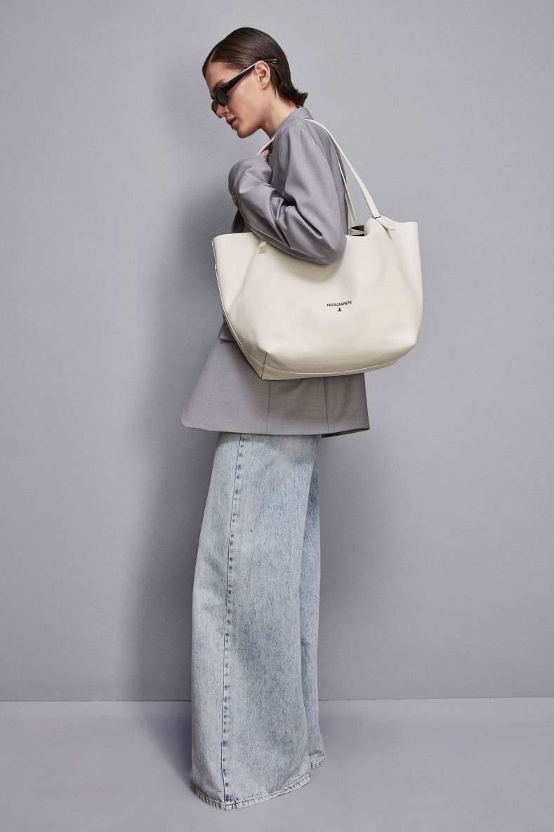 Sac shopping Never Complete en cuir texturé, Blanc, Patrizia Pepe