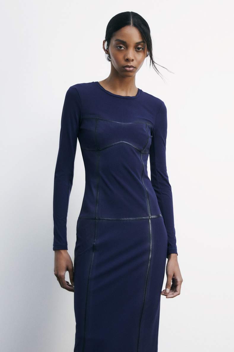 Long-sleeve stretch jersey midi sheath dress, Blue, Patrizia Pepe