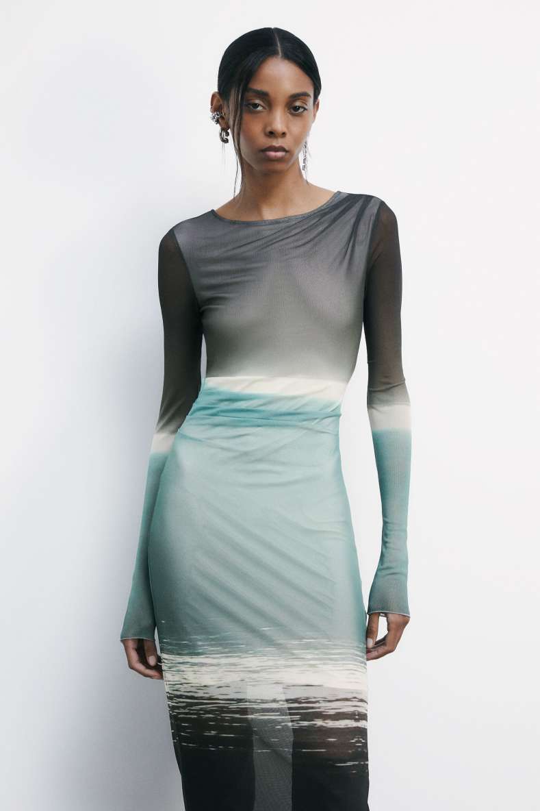 Midi degradé dress in stretch tulle, Green, Patrizia Pepe