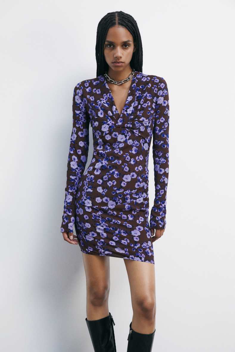 Floral mini dress with knot at the front, Purple, Patrizia Pepe