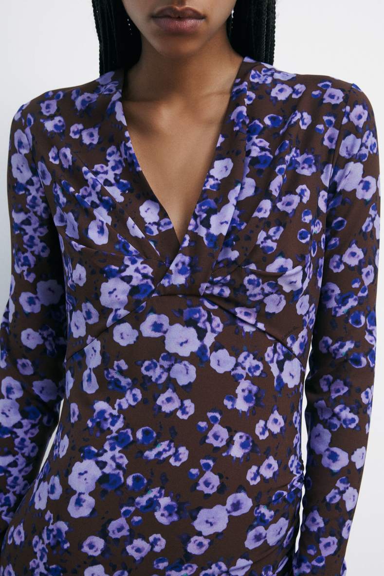 Floral mini dress with knot at the front, Purple, Patrizia Pepe